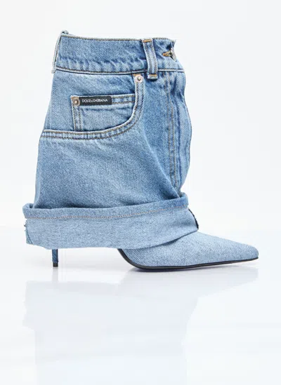 Dolce & Gabbana Denim Boots In Blue