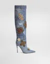 Dolce & Gabbana Denim Boots With Embroidery And Stones In Multi