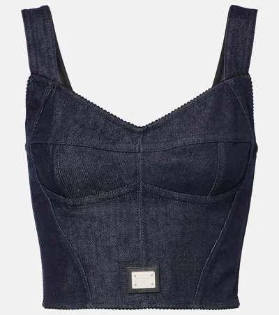 Dolce & Gabbana Dolce&gabbana Logo Plaque Denim Corset Top In Blue