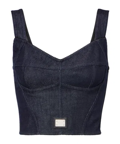 Dolce & Gabbana Denim Bustier Top In Blue