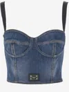 DOLCE & GABBANA DENIM BUSTIER WITH LOGO PLAQUE