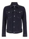 Dolce & Gabbana Dark Blue Jacket With Classic Collar And Contrasting Stitching In Blue
