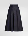 Dolce & Gabbana Denim Calf-length Circle Skirt With Dg Logo Pin In Multicolor