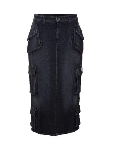 Dolce & Gabbana Denim Cargo Skirt In Black
