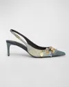 Dolce & Gabbana Embellished Frayed Distressed Denim Slingback Pumps In Blue