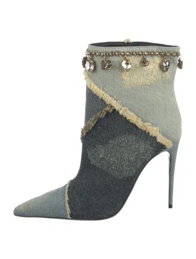 Pre-owned Dolce & Gabbana Denim Colorblock Pattern Boots W/ Tags In Green