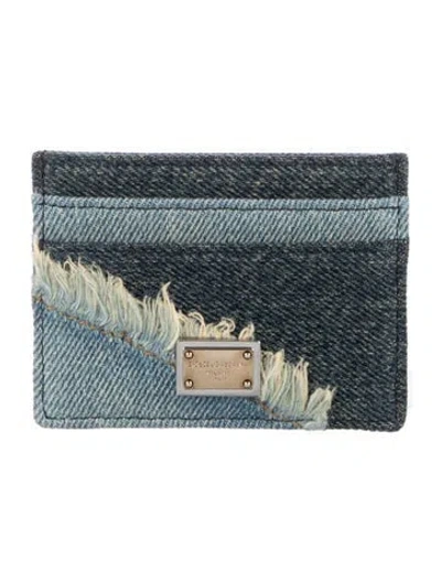Pre-owned Dolce & Gabbana Denim Colorblock Pattern Card Holder In Blue