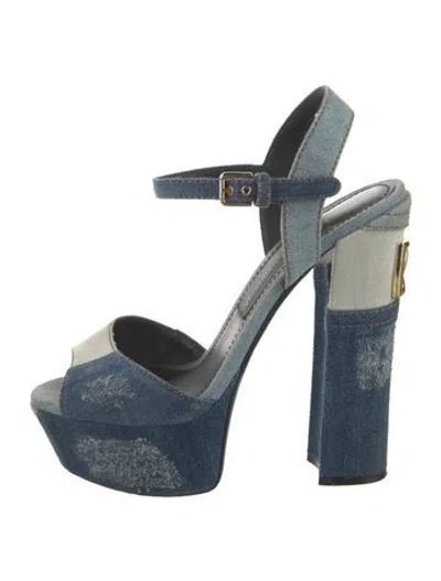 Pre-owned Dolce & Gabbana Denim Colorblock Pattern D'orsay Pumps In Blue