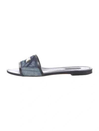 Pre-owned Dolce & Gabbana Denim Colorblock Pattern Slides In Blue