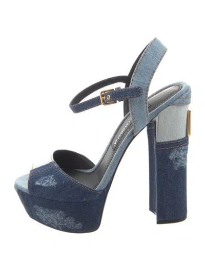 Pre-owned Dolce & Gabbana Denim Colorblock Pattern Slingback Sandals In Blue