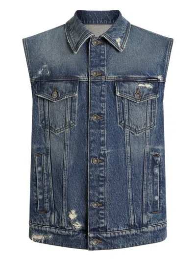 Dolce & Gabbana Denim Corduroy Gilet In Blue
