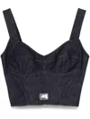 Dolce & Gabbana Denim Corset Heart Neck Cropped Top
