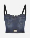 Dolce & Gabbana Logo-plaque Denim Crop Top In Blue