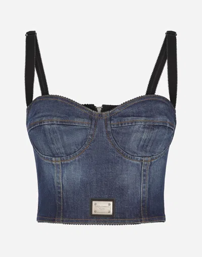 DOLCE & GABBANA DENIM CORSET TOP WITH LOGO TAG