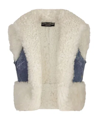 Dolce & Gabbana Denim Cropped Gilet In Nude