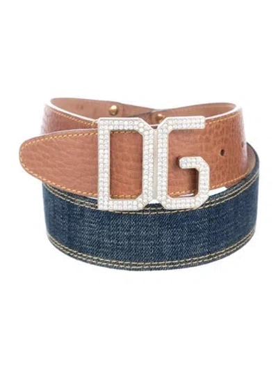 Pre-owned Dolce & Gabbana Denim Crystal Embellishments Belt In Neutrals