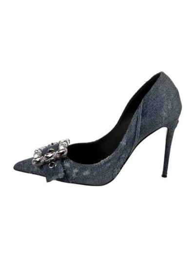 Pre-owned Dolce & Gabbana Denim Crystal Embellishments Pumps In Blue