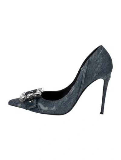 Pre-owned Dolce & Gabbana Denim Crystal Embellishments Pumps In Blue