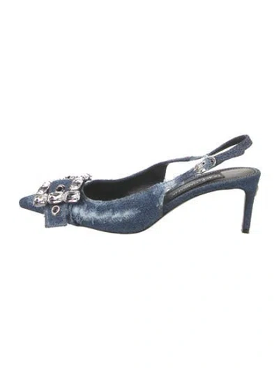 Pre-owned Dolce & Gabbana Denim Crystal Embellishments Slingback Pumps In Blue