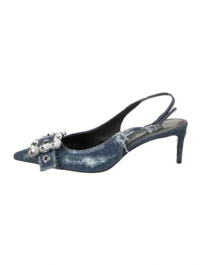 Pre-owned Dolce & Gabbana Denim Crystal Embellishments Slingback Pumps In Blue