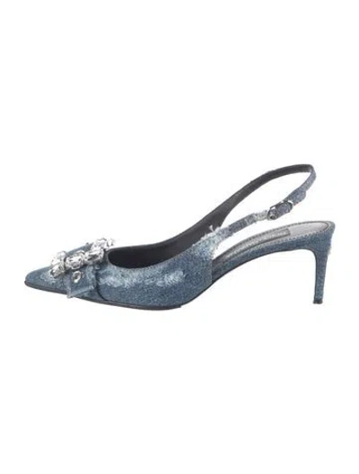 Pre-owned Dolce & Gabbana Denim Crystal Embellishments Slingback Pumps In Blue