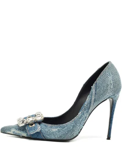 Pre-owned Dolce & Gabbana Denim Crystal Pumps In Blue