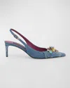 Dolce & Gabbana 60 Crystal-embellished Patchwork Denim Pumps In Blue Multicolor