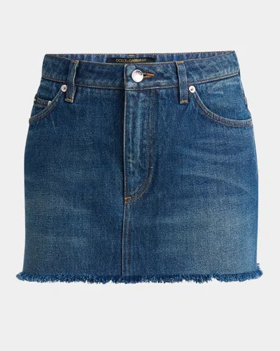 Dolce & Gabbana Denim Cut-off Mini Skirt In Blue