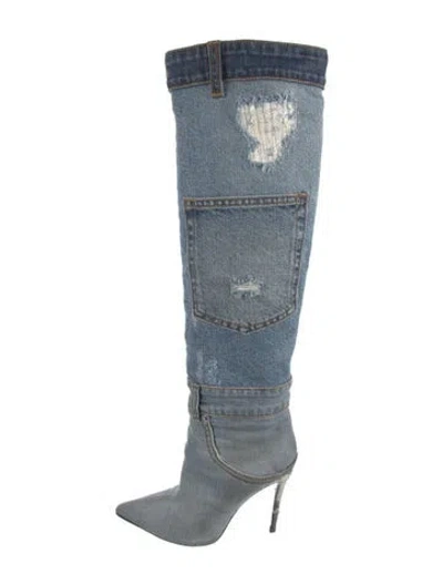 Pre-owned Dolce & Gabbana Denim Distressed Accents Boots In Blue