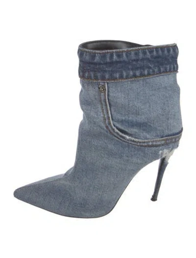 Pre-owned Dolce & Gabbana Denim Distressed Accents Boots In Blue