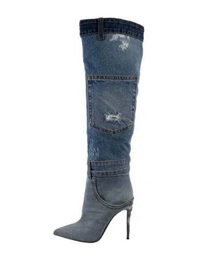 Pre-owned Dolce & Gabbana Denim Distressed Accents Boots In Blue