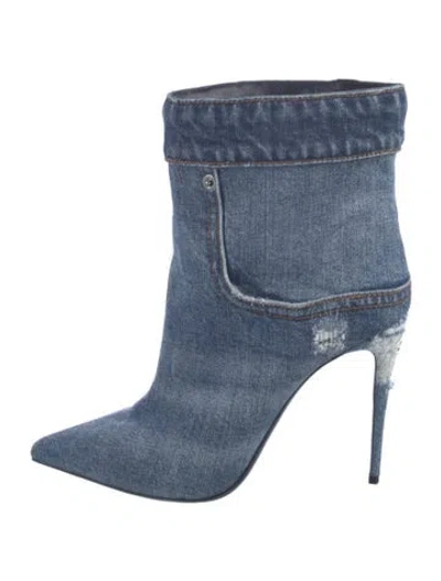 Pre-owned Dolce & Gabbana Denim Distressed Accents Boots In Blue