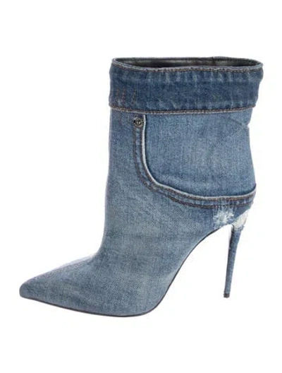 Pre-owned Dolce & Gabbana Denim Distressed Accents Boots In Blue
