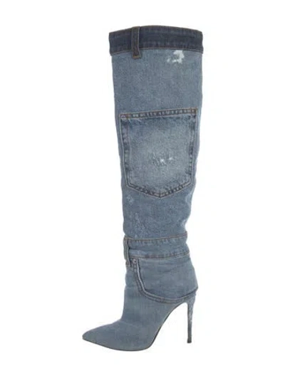 Pre-owned Dolce & Gabbana Denim Distressed Accents Boots In Blue