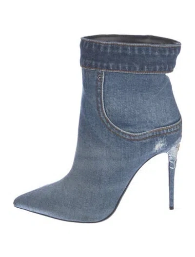Pre-owned Dolce & Gabbana Denim Distressed Accents Boots In Blue