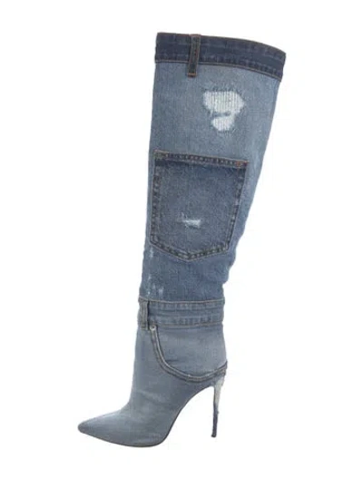 Pre-owned Dolce & Gabbana Denim Distressed Accents Boots In Blue