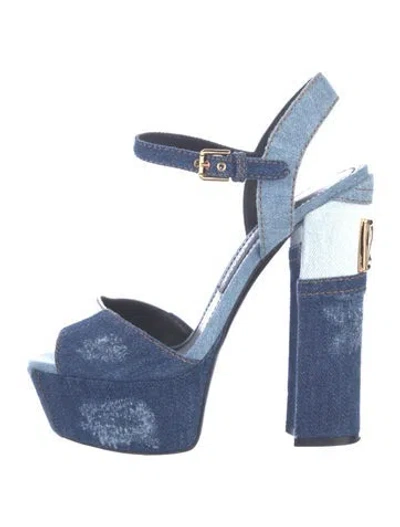 Pre-owned Dolce & Gabbana Denim Distressed Accents Mules In Blue