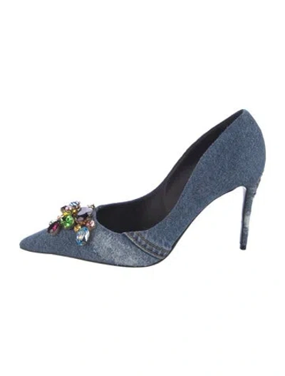 Pre-owned Dolce & Gabbana Denim Distressed Accents Pumps In Blue