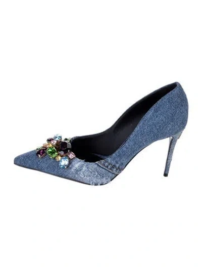 Pre-owned Dolce & Gabbana Denim Distressed Accents Pumps In Blue