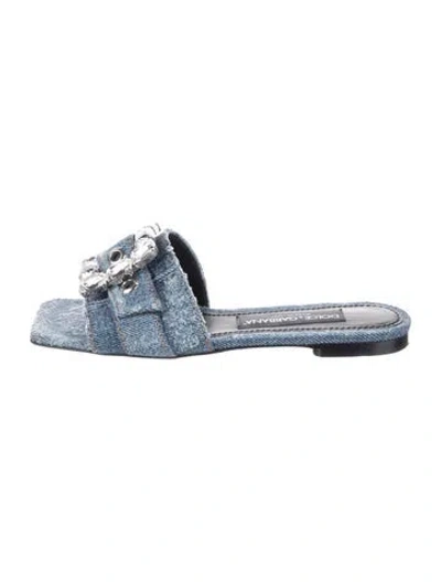 Pre-owned Dolce & Gabbana Denim Distressed Accents Slides In Blue
