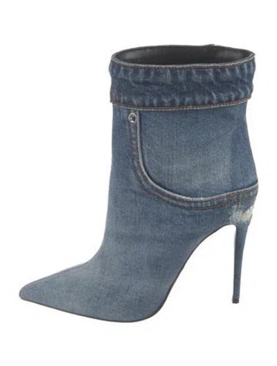 Pre-owned Dolce & Gabbana Denim Distressed Accents Sock Boots In Blue