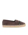 Dolce & Gabbana Canvas Denim Logo-patch Slip-on Espadrilles In Brown