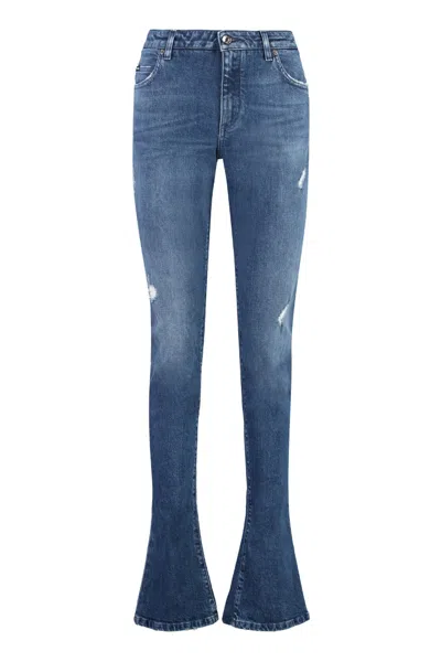 Dolce & Gabbana Denim Flared Mid Rise Jeans In Blue