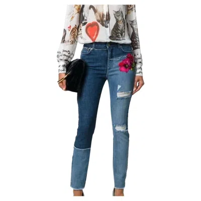 Pre-owned Dolce & Gabbana Denim Flowers Jeans In Black