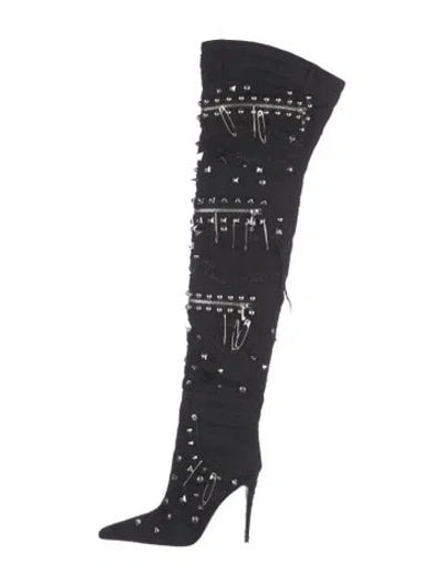 Pre-owned Dolce & Gabbana Denim Graphic Print Boots In Black