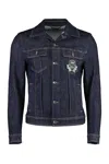 Dolce & Gabbana Dark Blue Jacket With Classic Collar And Contrasting Stitching In Denim