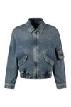 Dolce & Gabbana Blue Cotton Tag Denim Bomber Jacket In Blue
