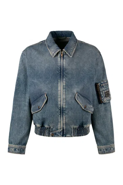 Dolce & Gabbana Logo-appliqué Denim Jacket In Gray