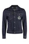 Dolce & Gabbana Dark Blue Jacket With Classic Collar And Contrasting Stitching