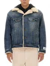 Dolce & Gabbana Buttoned Denim Jacket With Faux Shearling Finish In Denim